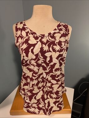 Old Navy Maroon and Cream Floral Tank